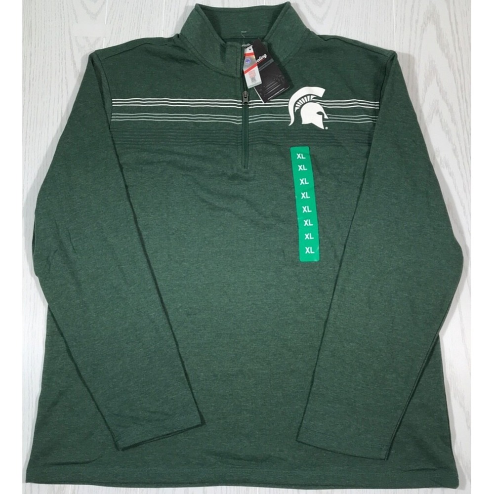 Michigan State Spartans 1/4 Zip Long Sleeve Mens XL Green Cotton Blend Pullover